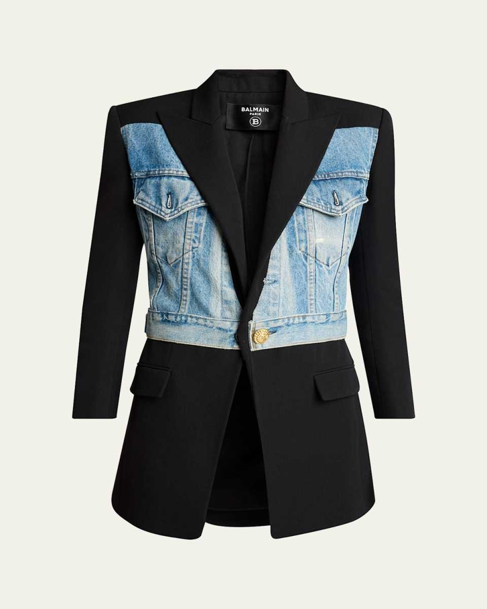 Long Hybrid Denim Wool Blazer
